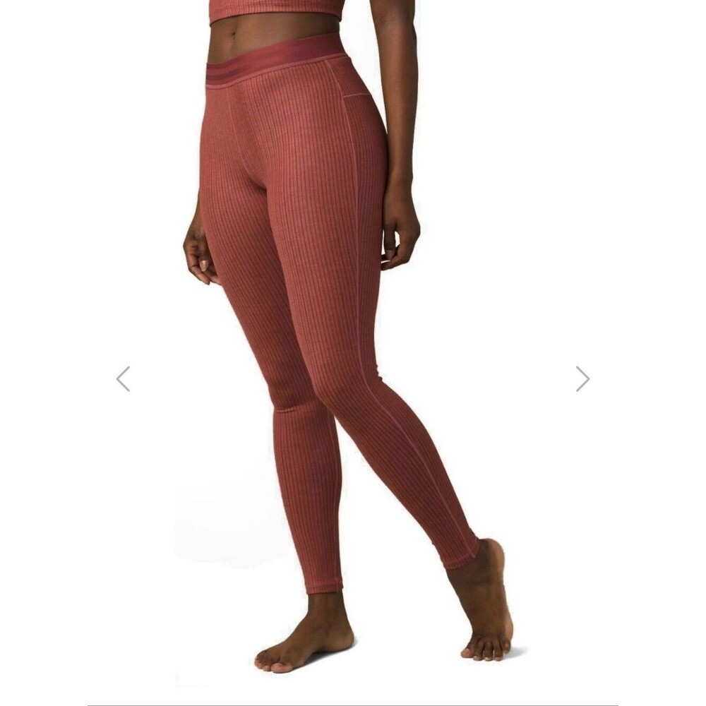 prAna Luminance Leggings Large Glogg Pink Ribbed High Rise Yoga Athleisure MED